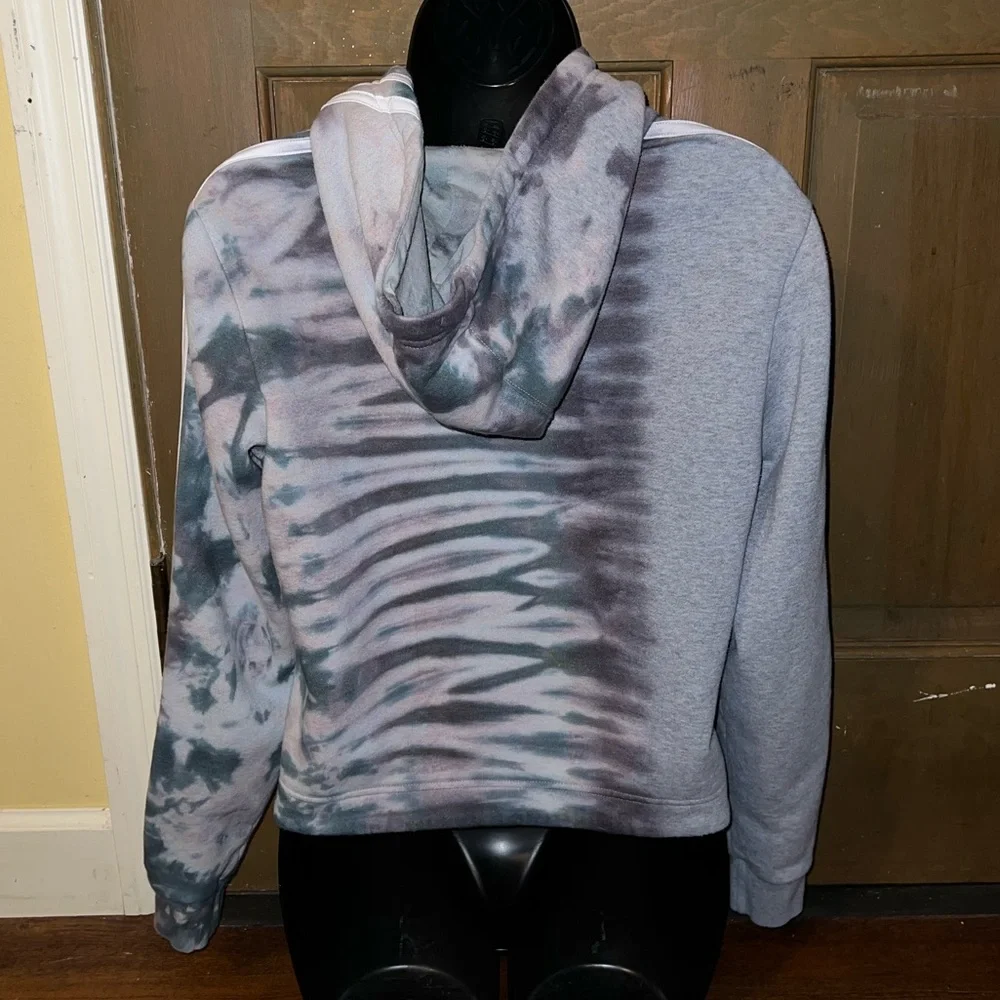 Adidas Gray Split Tie Dye Green Black Crop Long Sleeve Hooded Pullover Size S - Picture 4 of 14